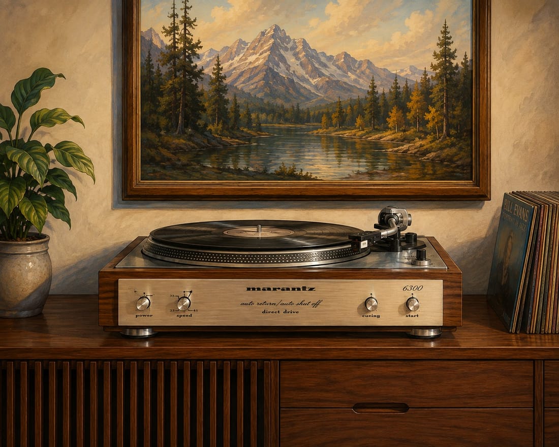 Pick-up Marantz 6300 cu un disc pe platan — ilustrație